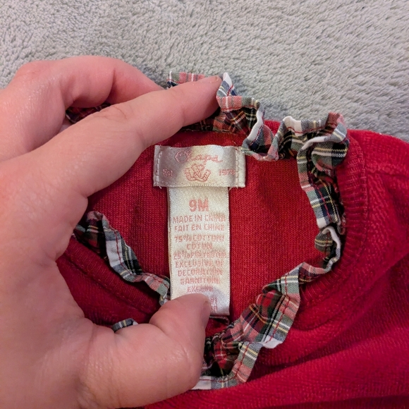 Cozy Red Kids Footie with Ruffle Trim - Picture 2 of 4